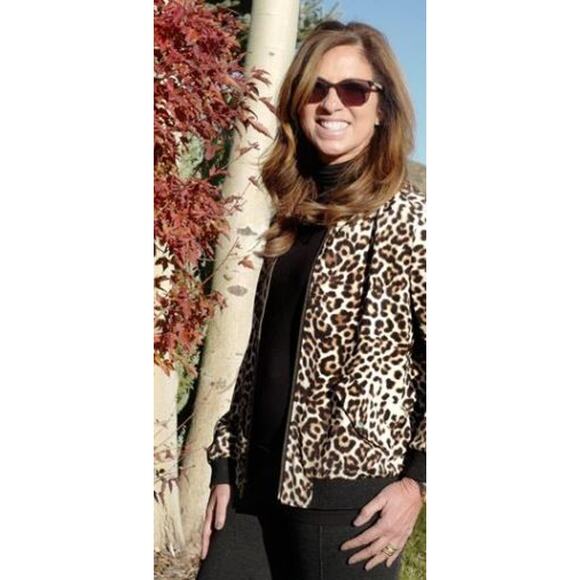 Susan Graver Large Leopard BOMBER JACKET Animal Print Sporty Coat QVC 14 16 NEW - Picture 2 of 11